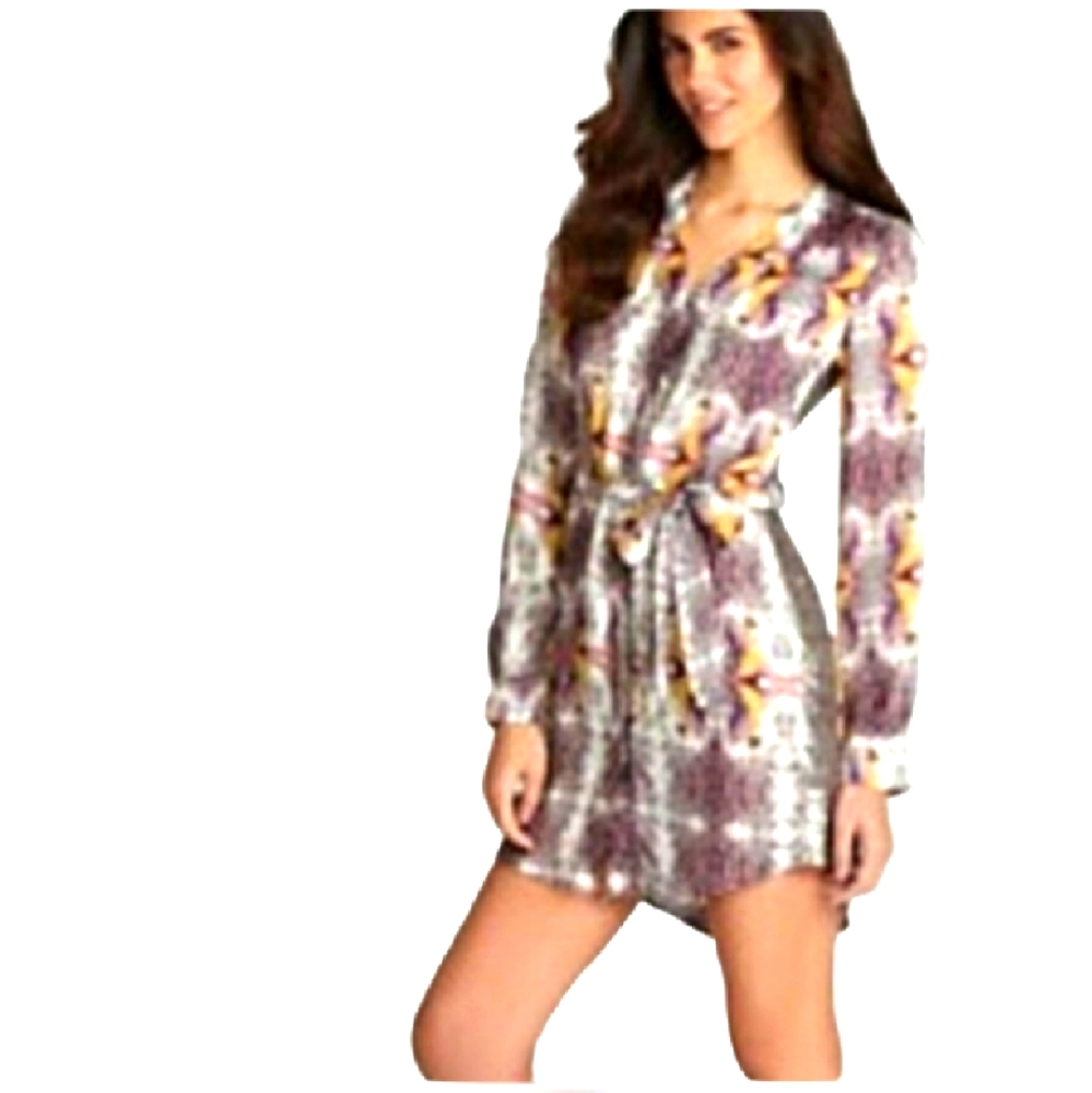 Chelsea & Violet Dress Peacock print sequined shirt dress